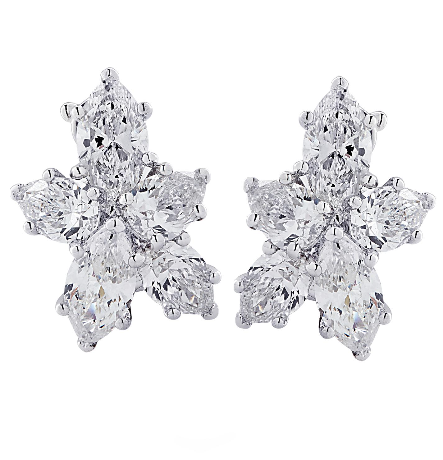 Modern Vivid Diamonds 3.64 Carat Diamond Cluster Earrings