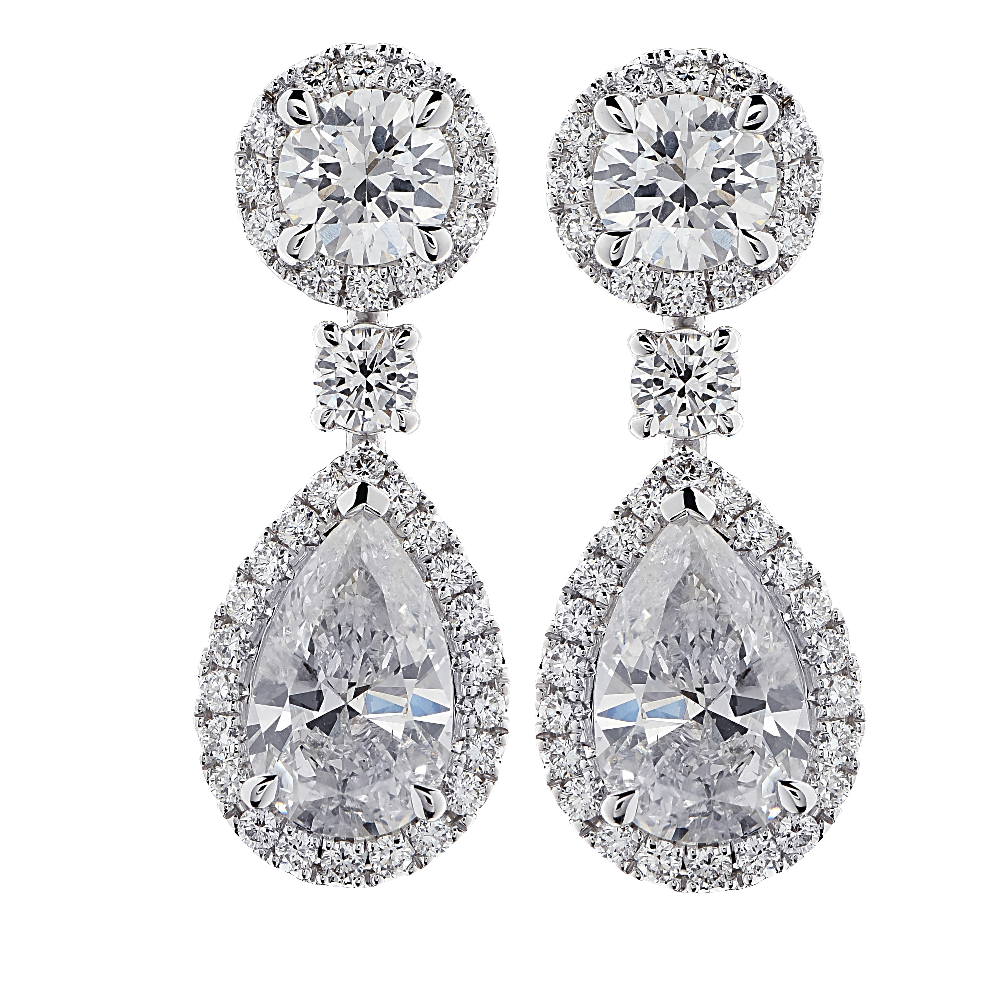 Pear Cut Vivid Diamonds 3.7 Carat Diamond Dangle Earrings