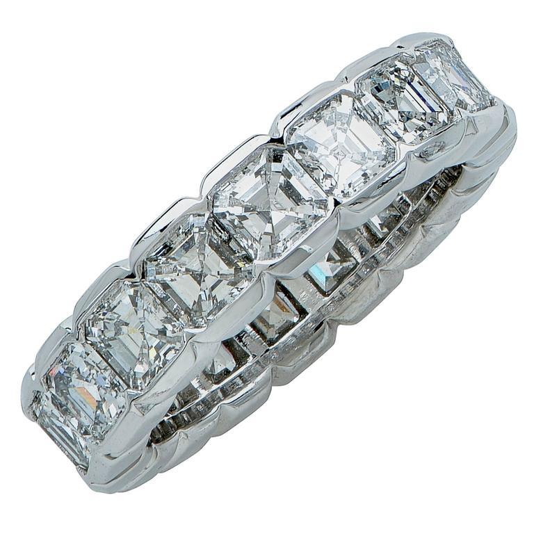 Modern Vivid Diamonds 3.74 Carat Asscher Cut Diamond Eternity Band