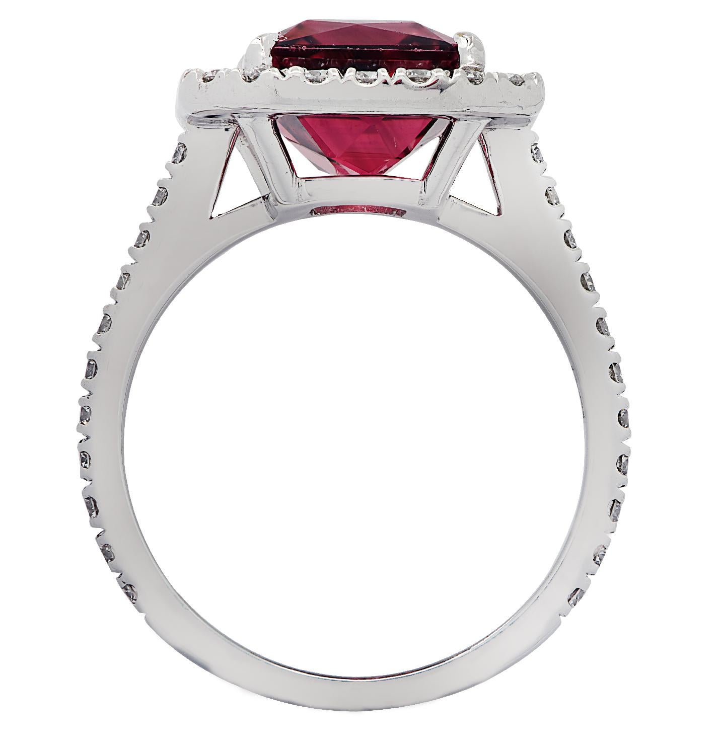 Modern Vivid Diamonds 3.90 Carat Rubelite Tourmaline and Diamond Halo Engagement Ring