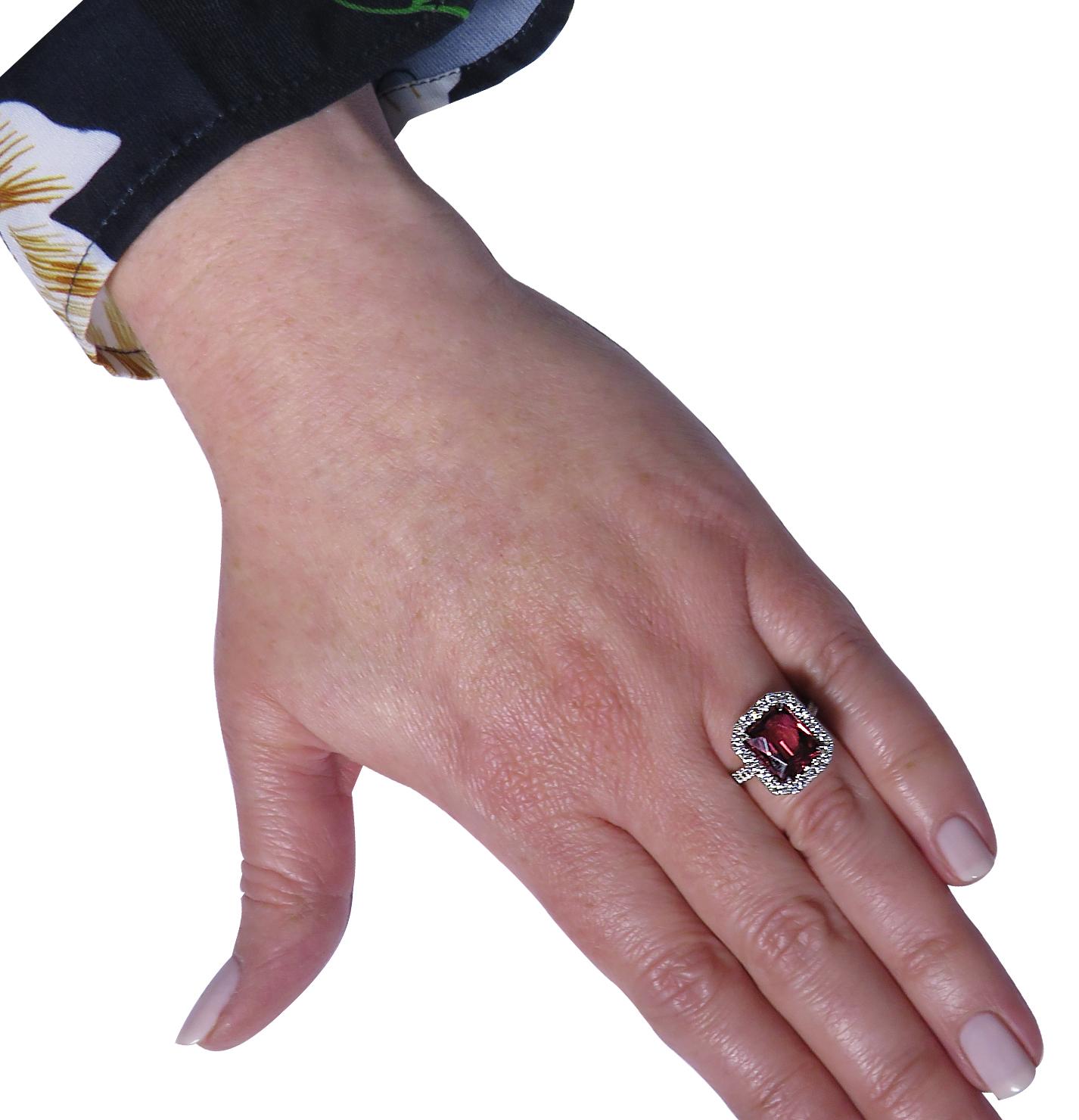 Radiant Cut Vivid Diamonds 3.90 Carat Rubelite Tourmaline and Diamond Halo Engagement Ring