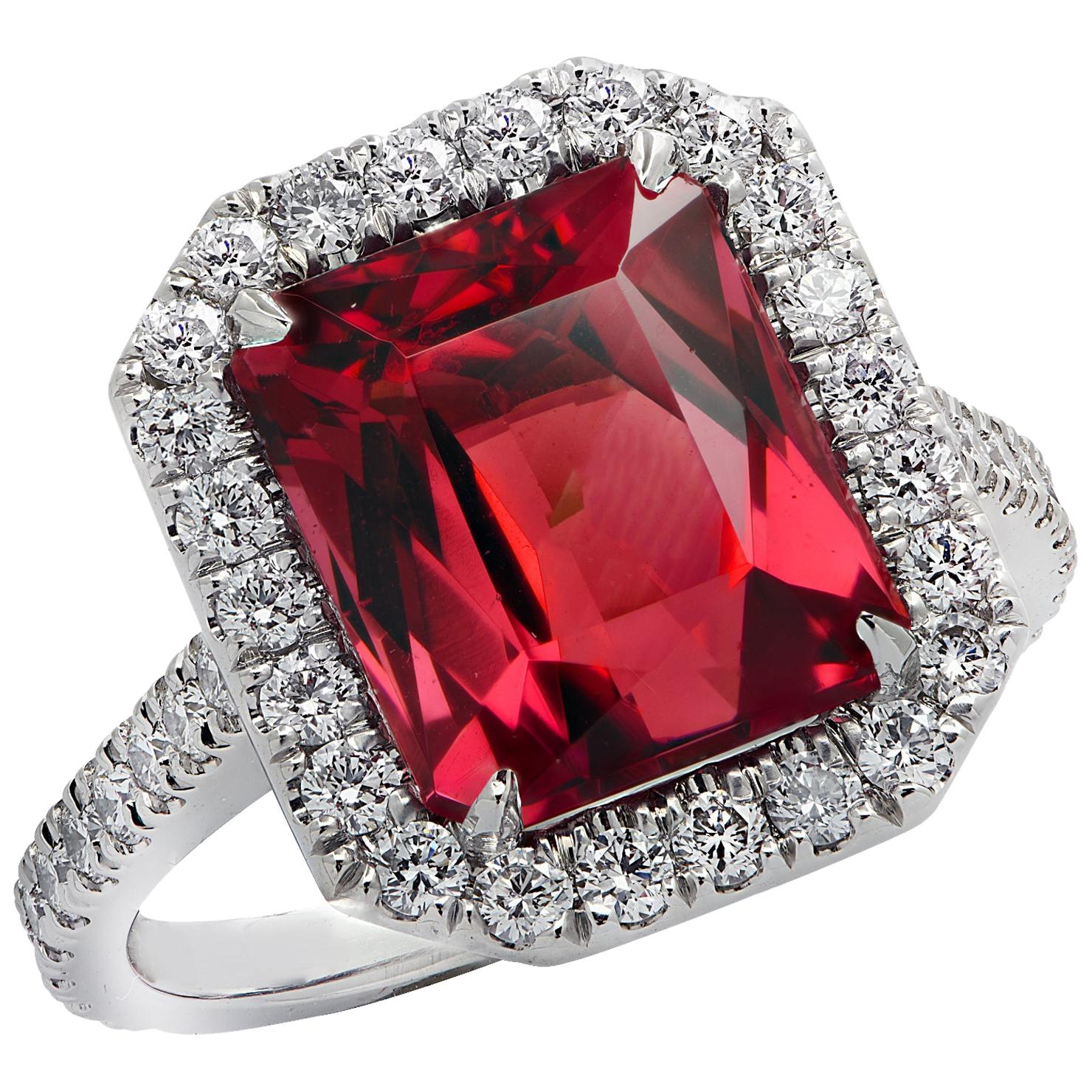 Vivid Diamonds 3.90 Carat Rubelite Tourmaline and Diamond Halo Engagement Ring
