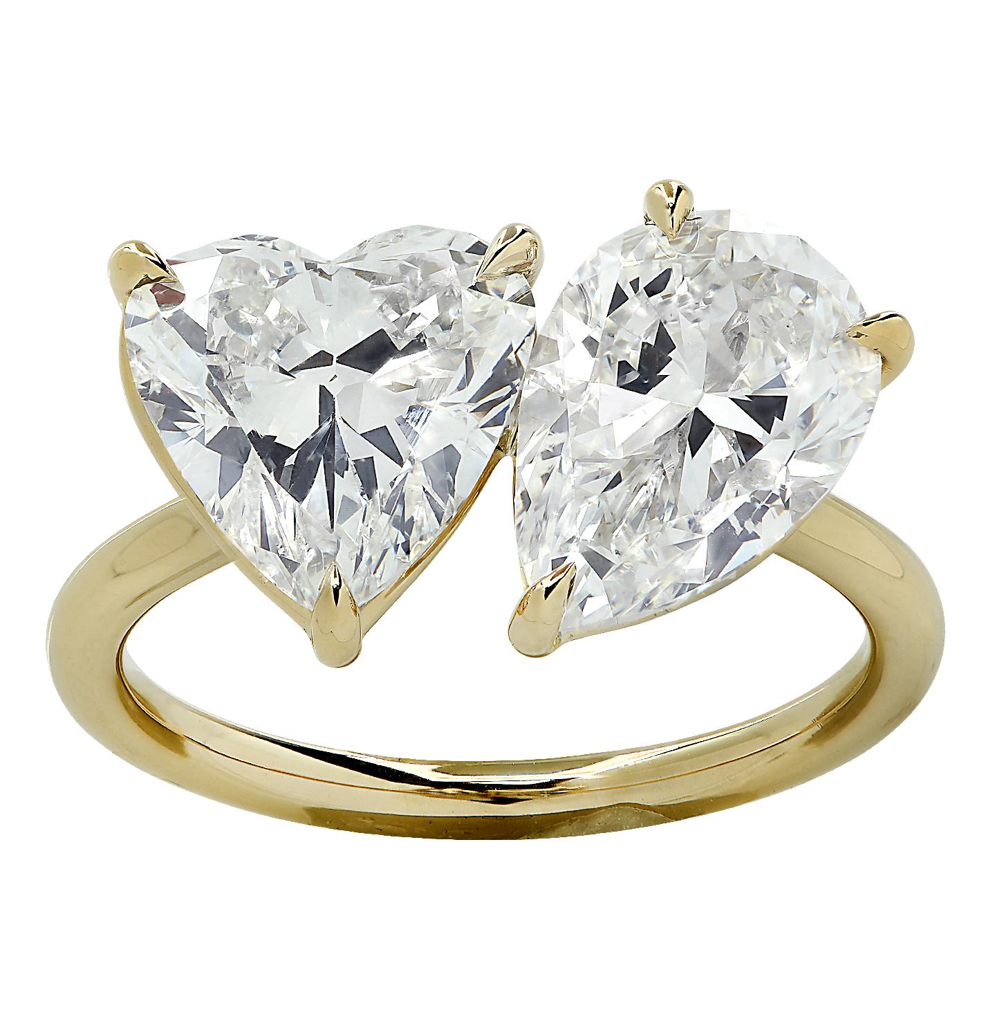 Bypass-Ring mit lebhaften Diamanten, 4,10 Karat Diamanten (Herzschliff)