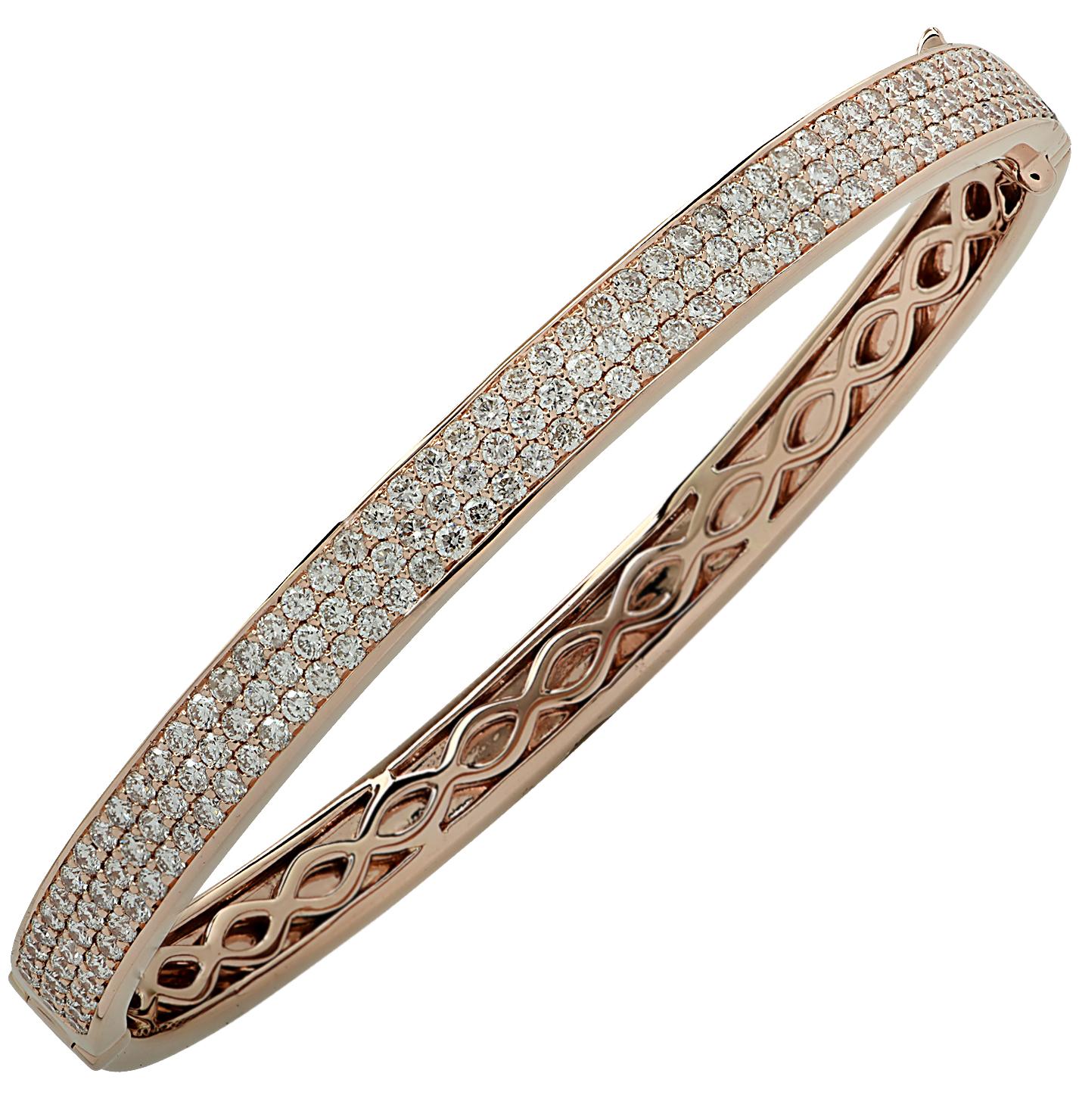 Women's Vivid Diamonds 4.23 Carat Diamond Rose Gold Bangle Bracelet