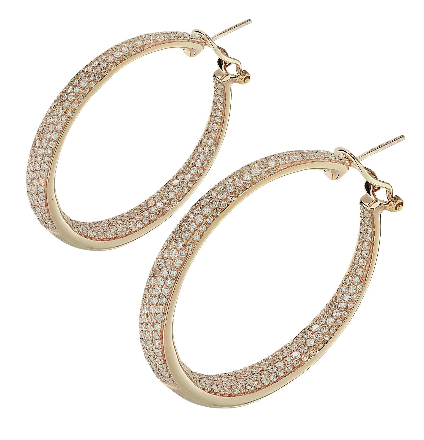 Round Cut Vivid Diamonds 4.5 Carat In And Out Hoop Earrings
