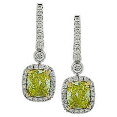 Vivid Diamonds 4.59 Carat Yellow Diamond Dangle Earrings 