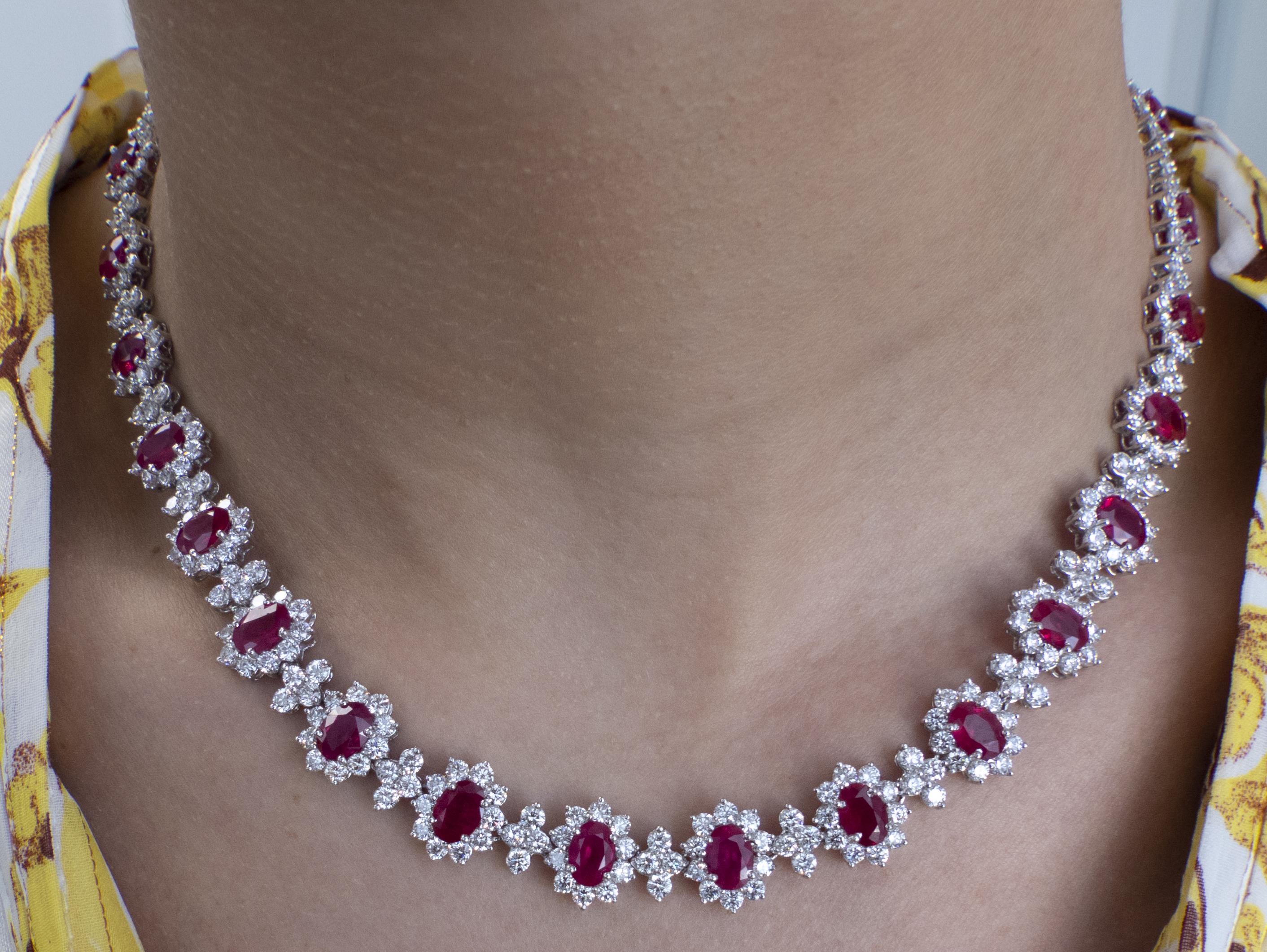 Modern Vivid Diamonds 47.25 Carat Burma Ruby & Diamond Necklace For Sale