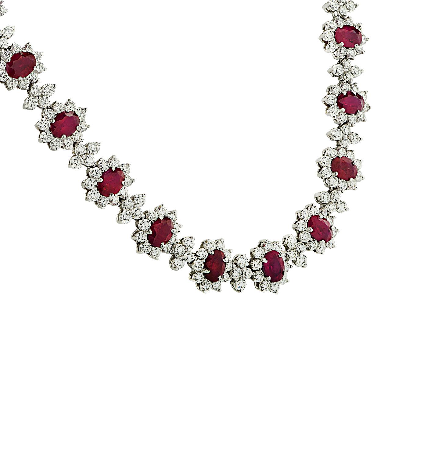 Vivid Diamonds 47.25 Carat Burma Ruby & Diamond Necklace In New Condition For Sale In Miami, FL