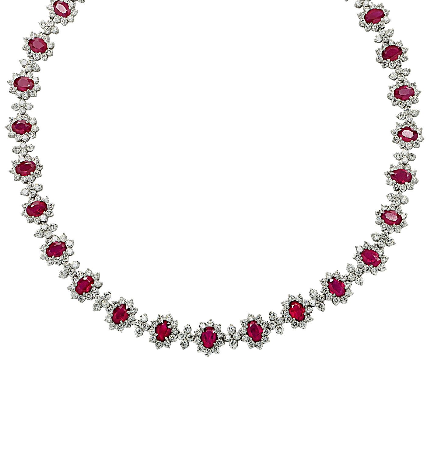 Women's Vivid Diamonds 47.25 Carat Burma Ruby & Diamond Necklace For Sale