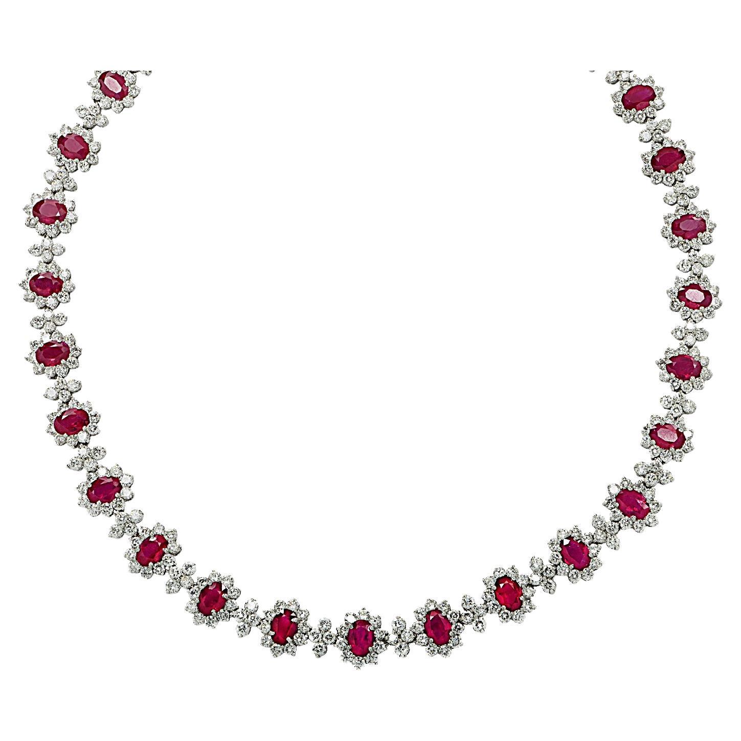 Vivid Diamonds 47.25 Carat Burma Ruby & Diamond Necklace For Sale