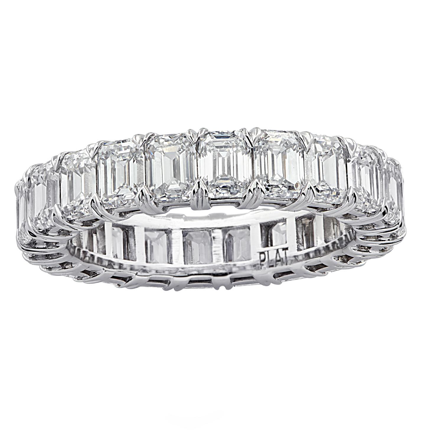 Modern Vivid Diamonds 5.12 Carat Emerald Cut Diamond Eternity Band For Sale