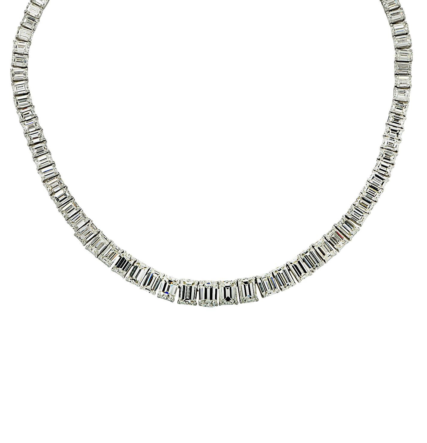 Modern Vivid Diamonds 57.58ct Emerald Cut Diamond Riviera Necklace