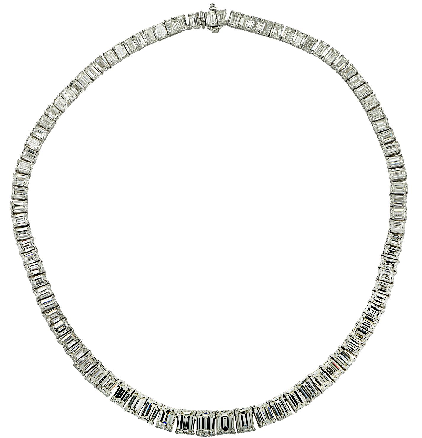 Women's Vivid Diamonds 57.58ct Emerald Cut Diamond Riviera Necklace