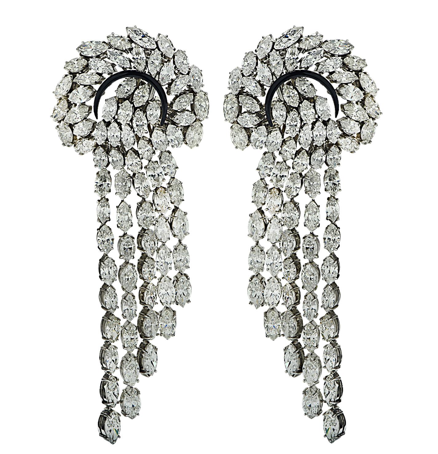 Marquise Cut Vivid Diamonds 59.00 Carat Diamond Chandelier Earrings
