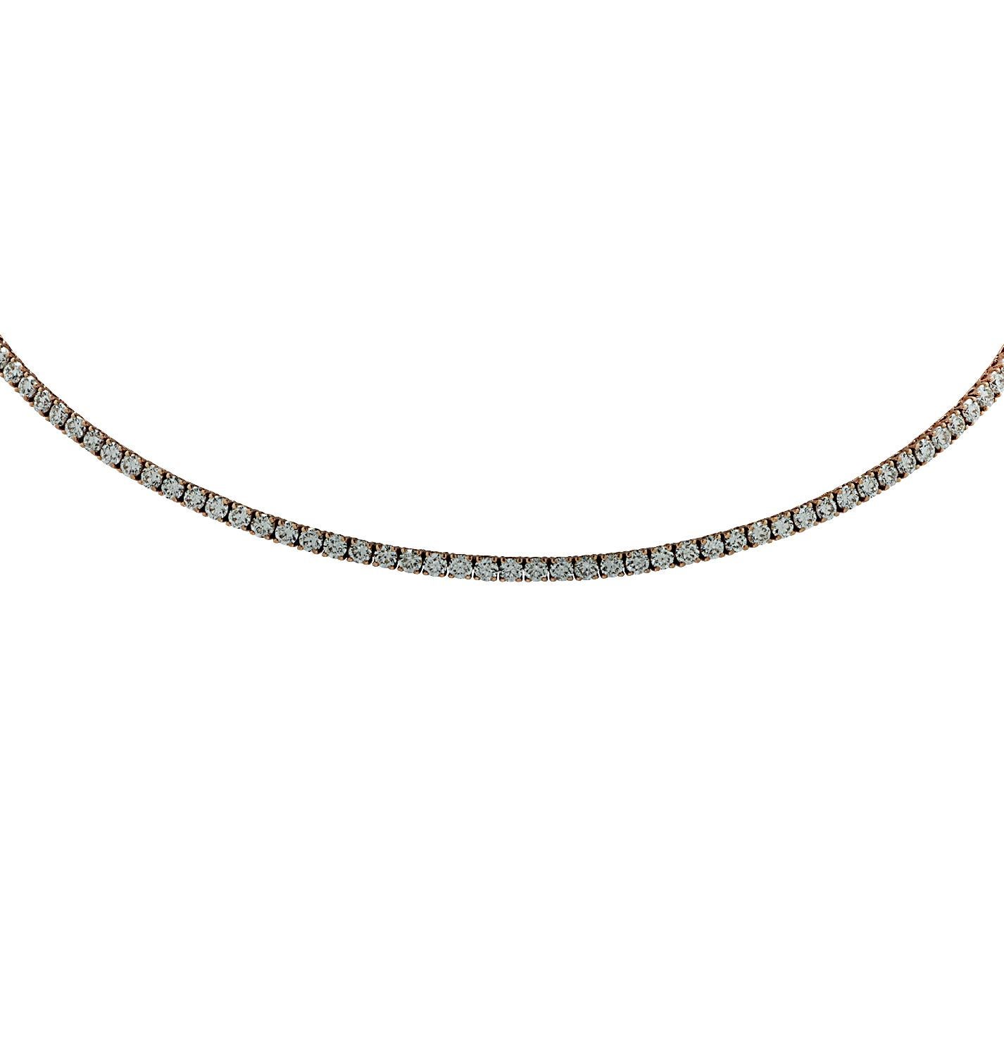 Halskette aus Roségold mit lebhaften 5,96 Karat Diamanten in gerader Linie (Rundschliff) im Angebot
