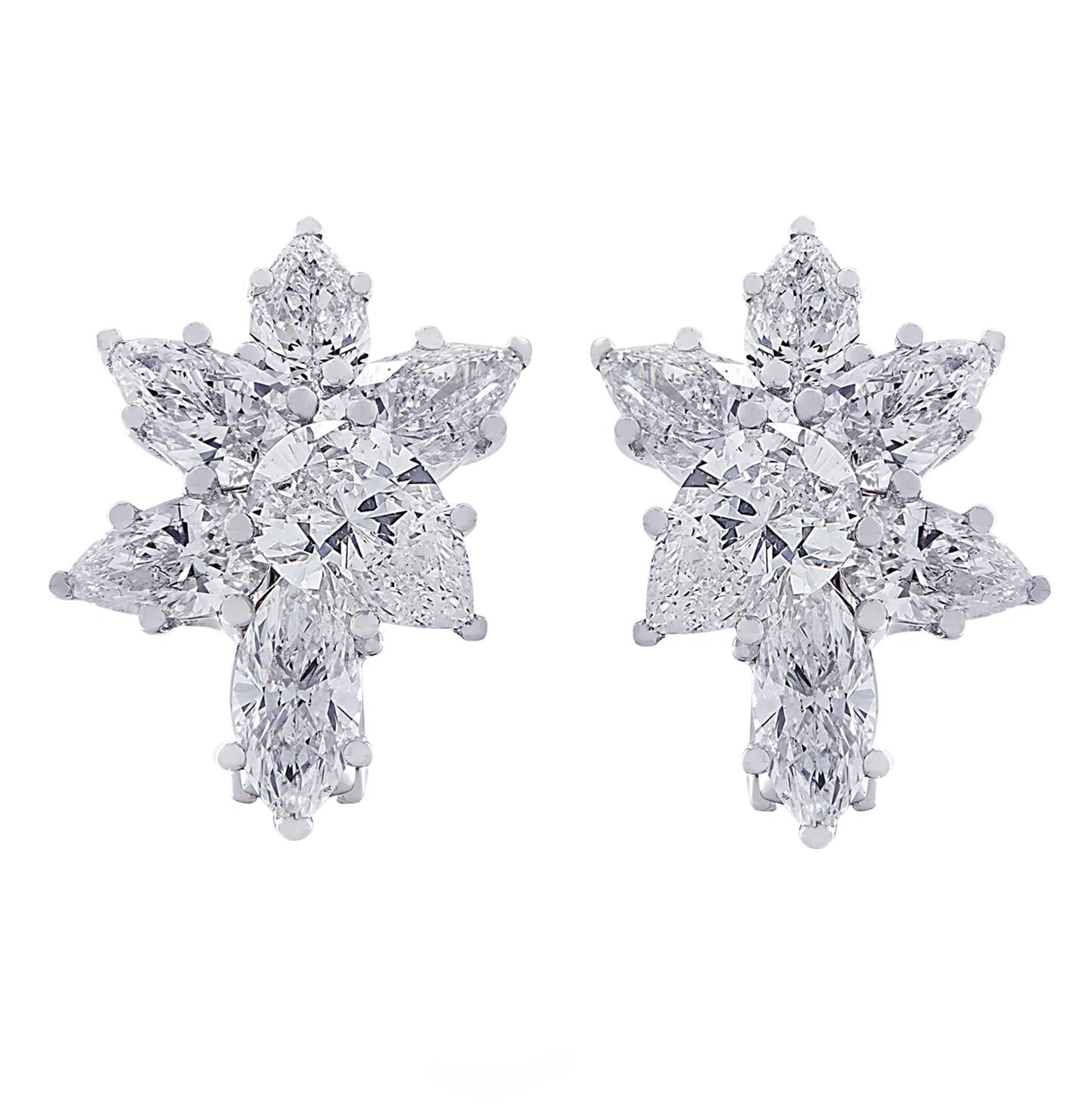 Modern Vivid Diamonds 6.04 Carat Diamond Cluster Platinum Earrings