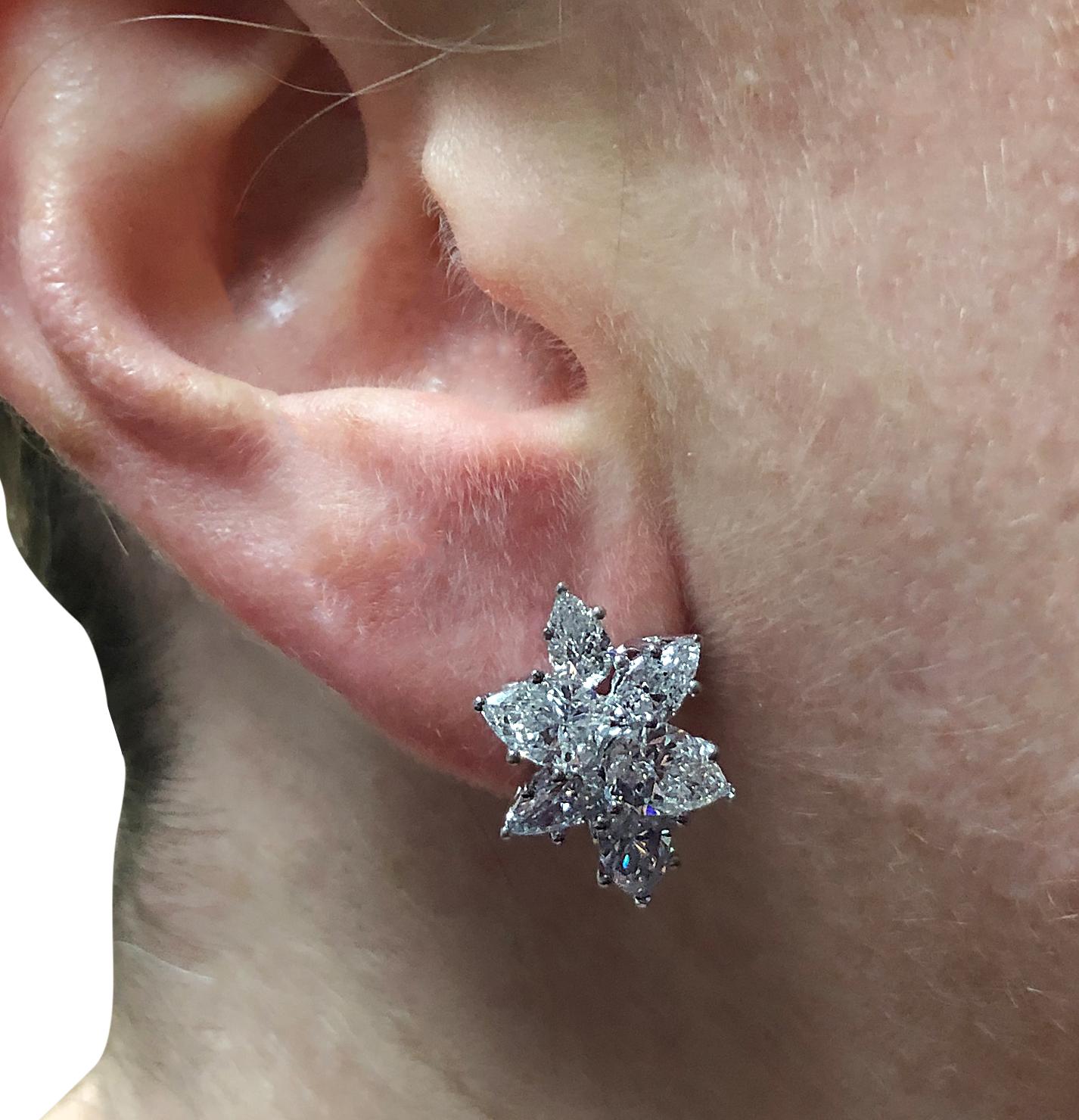 Vivid Diamonds 6.04 Carat Diamond Cluster Platinum Earrings In New Condition In Miami, FL