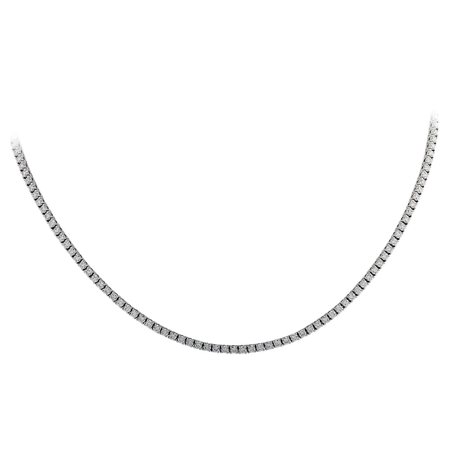 Vivid Diamonds 6.10 Carat Diamond Straight Line Tennis Necklace For Sale