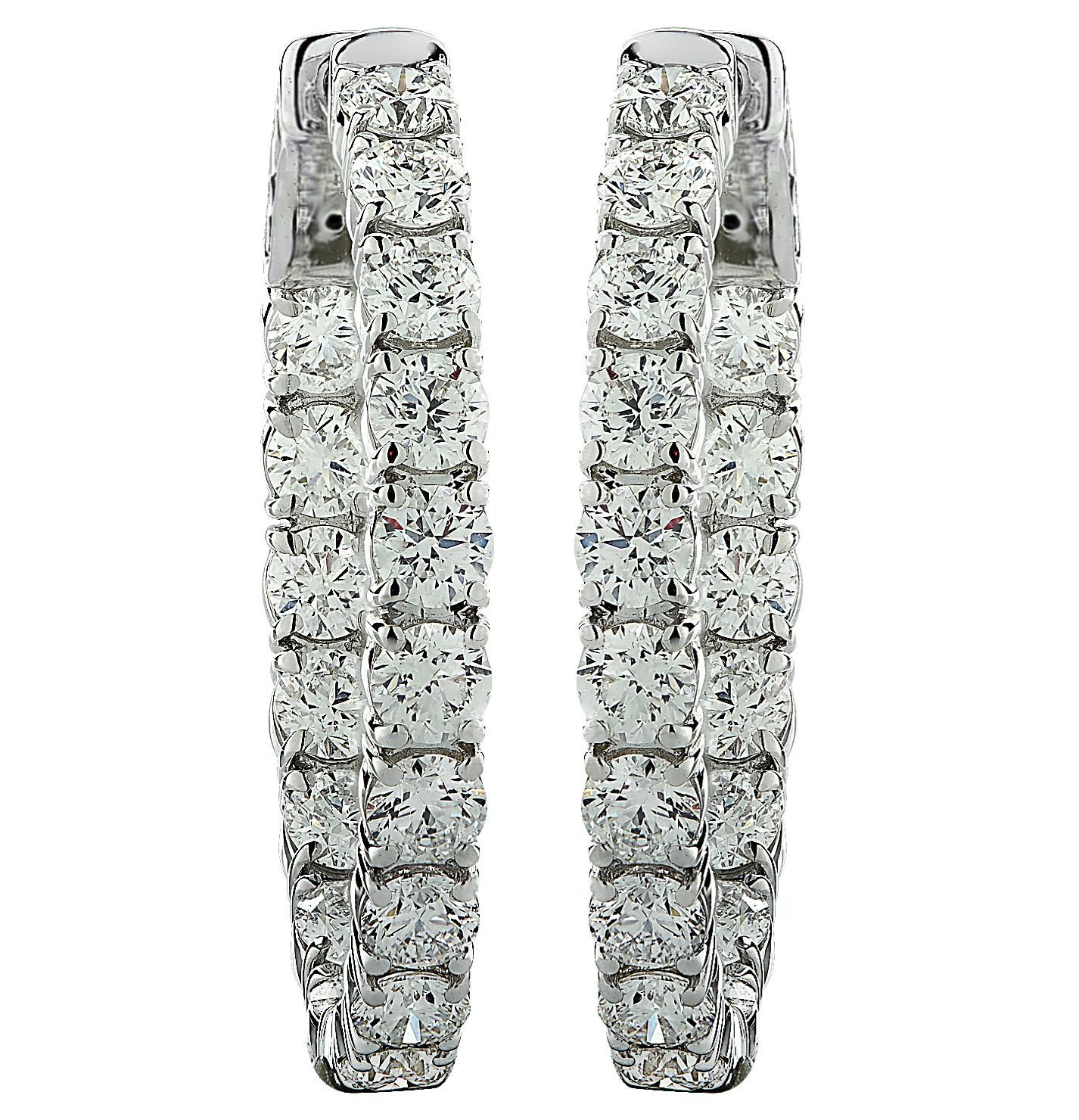 Modern Vivid Diamonds 6.27 Carat Diamond In and Out Hoop Earrings For Sale