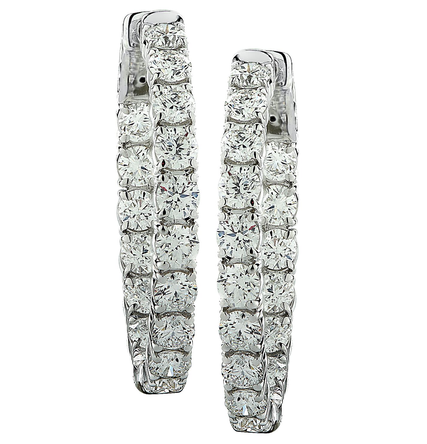 Vivid Diamonds 6.27 Carat Diamond In and Out Hoop Earrings In New Condition For Sale In Miami, FL