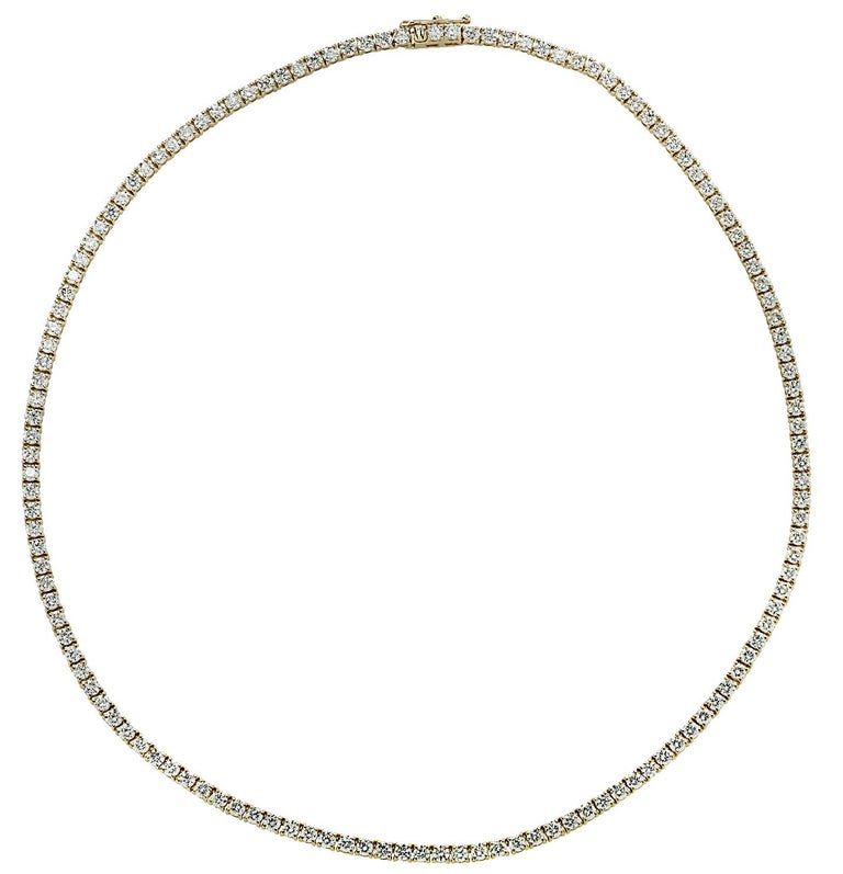 Modern Vivid Diamonds 6.37 Carat Straight Line Diamond Tennis Necklace For Sale
