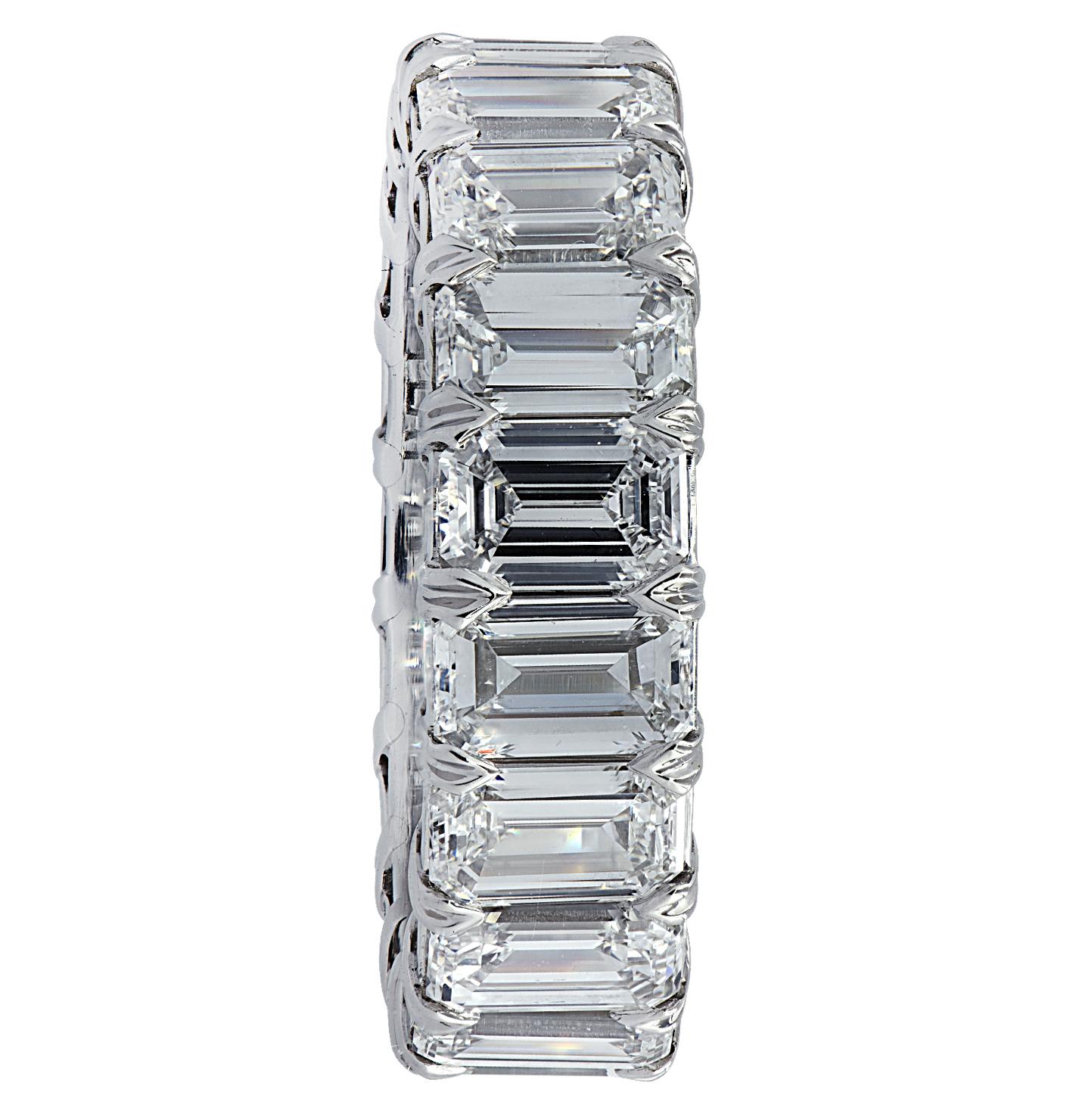 Emerald Cut Vivid Diamonds 6.38 Carat Diamond Eternity Band For Sale