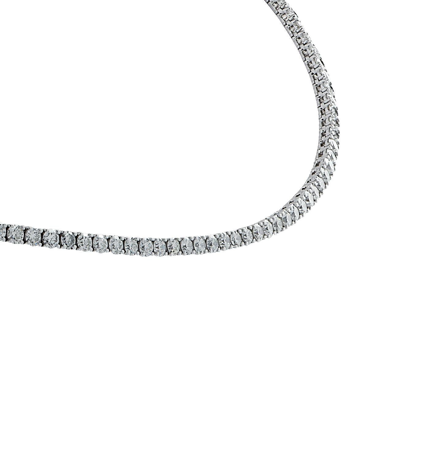 Round Cut Vivid Diamonds 6.41 Carat Diamond Straight Line Tennis Necklace