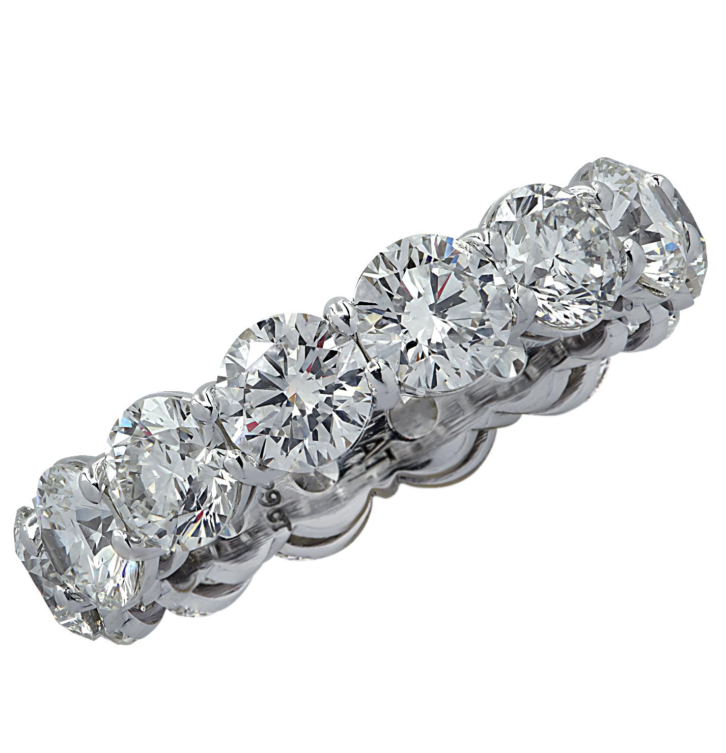 Round Cut Vivid Diamonds 7.29 Carat Diamond Eternity Band For Sale