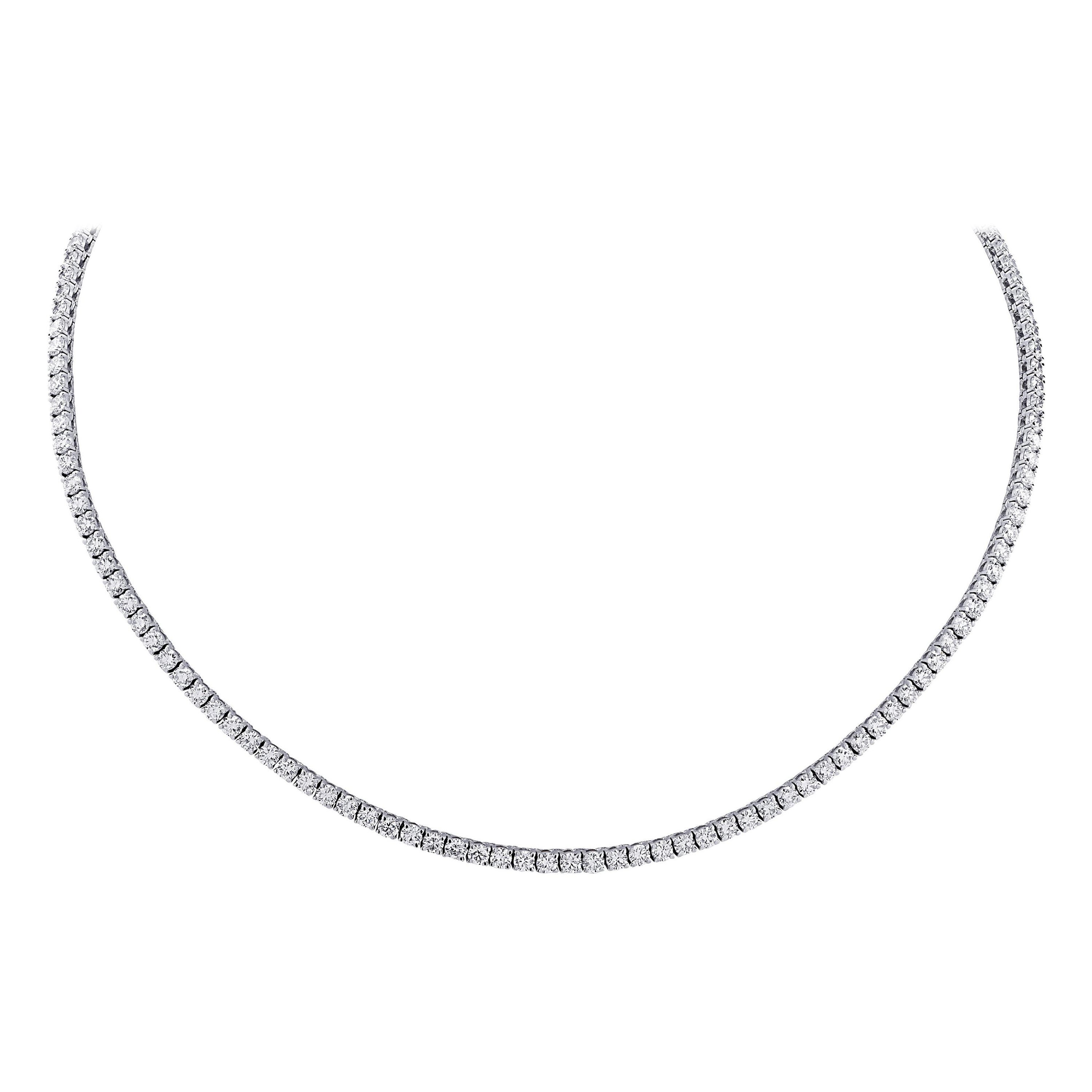 Vivid Diamonds 8.74 Carat Diamond Straight Line Tennis Necklace For Sale