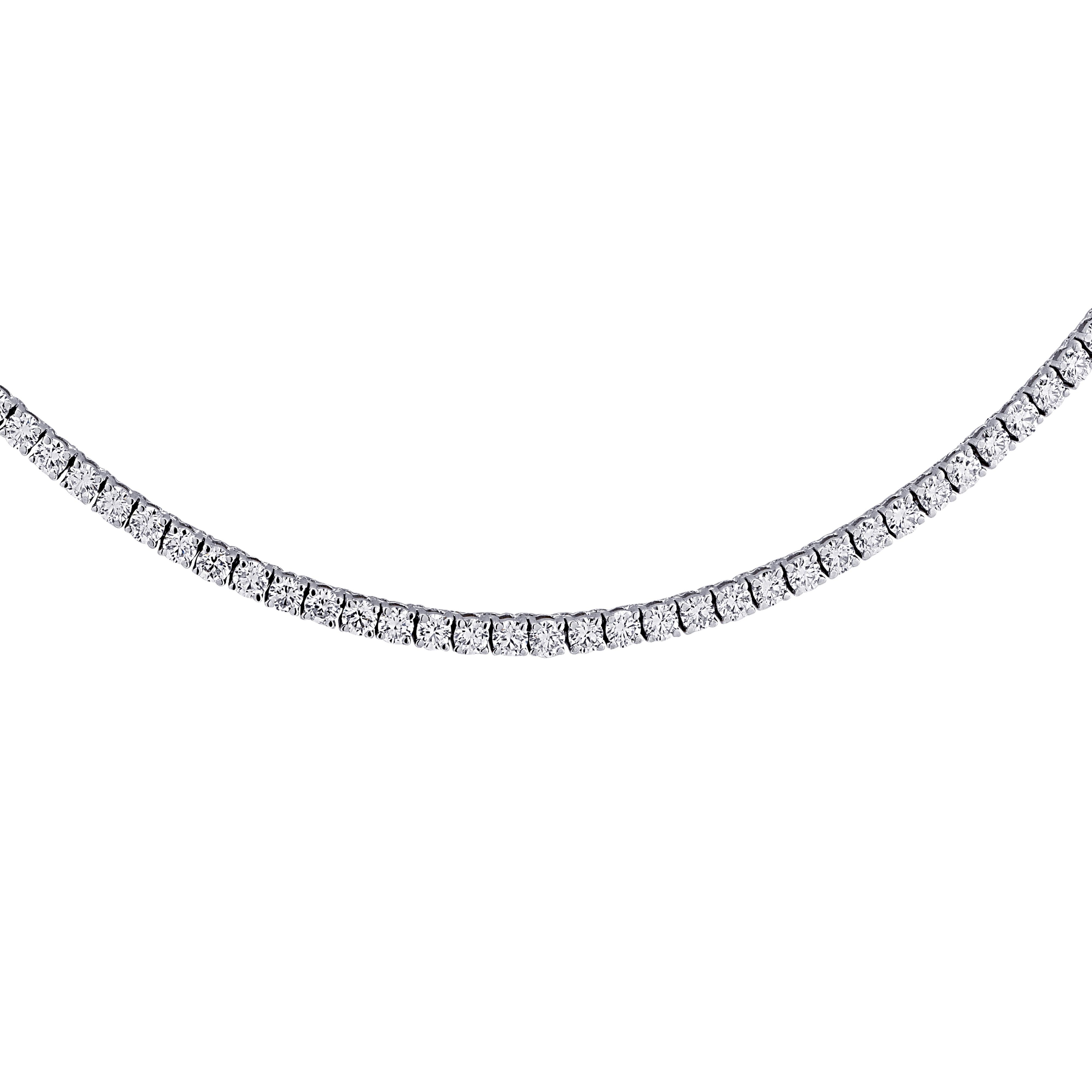 Vivid Diamonds 9.37 Carat Straight Line Diamond Tennis Necklace In New Condition For Sale In Miami, FL