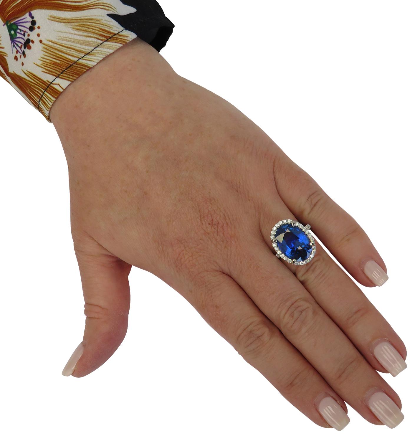 Oval Cut Vivid Diamonds 9.68 Carat Sapphire and Diamond Halo Ring