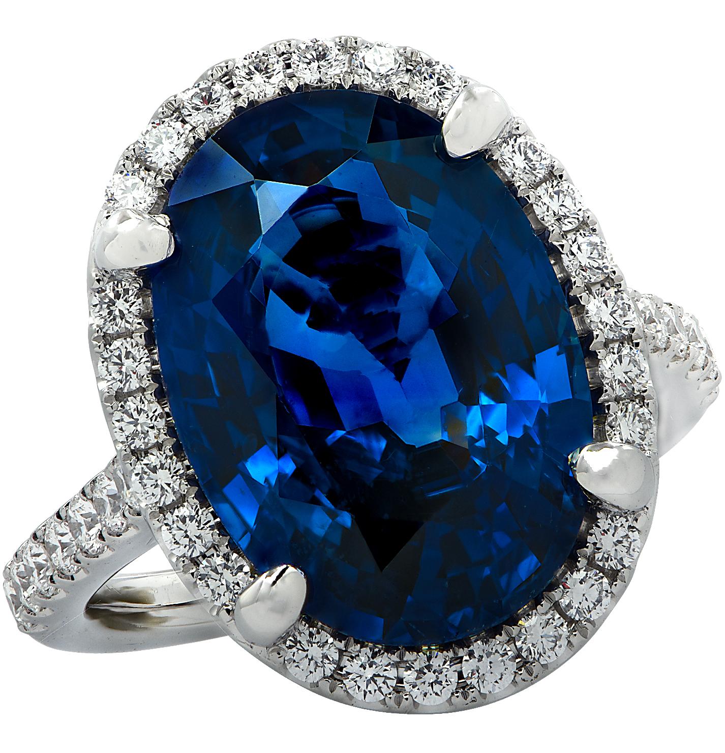 Vivid Diamonds 9.68 Carat Sapphire and Diamond Halo Ring In New Condition In Miami, FL
