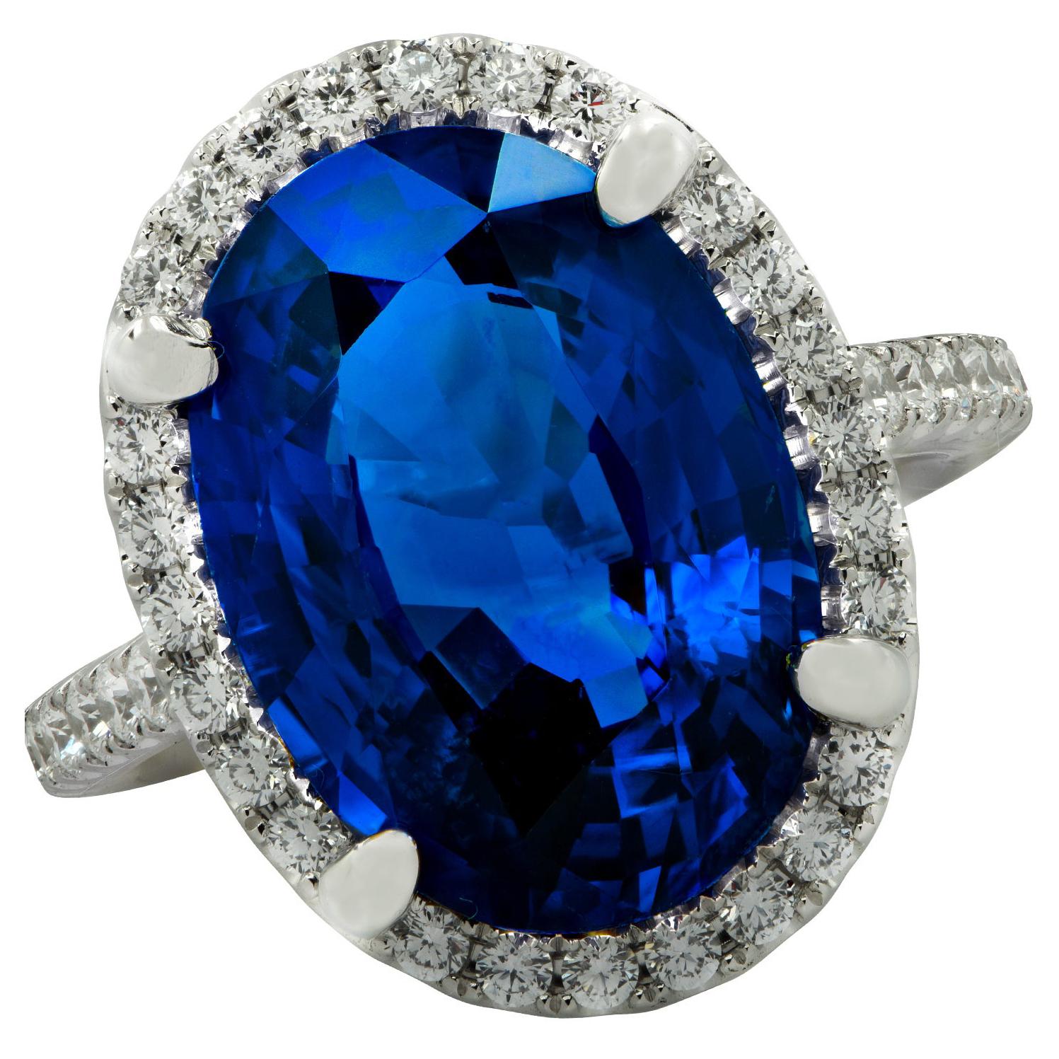 Vivid Diamonds 9.68 Carat Sapphire and Diamond Halo Ring