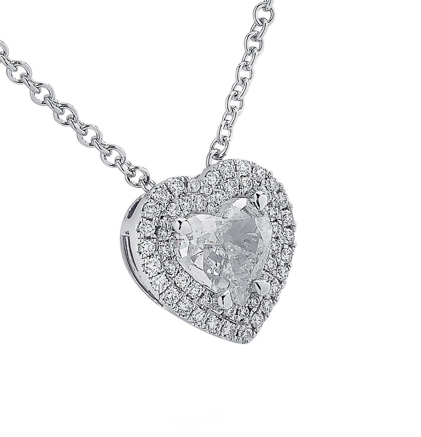 Herz-Halskette mit lebhaften Diamanten, 0,98 Karat Diamant-Doppelhalo (Moderne) im Angebot
