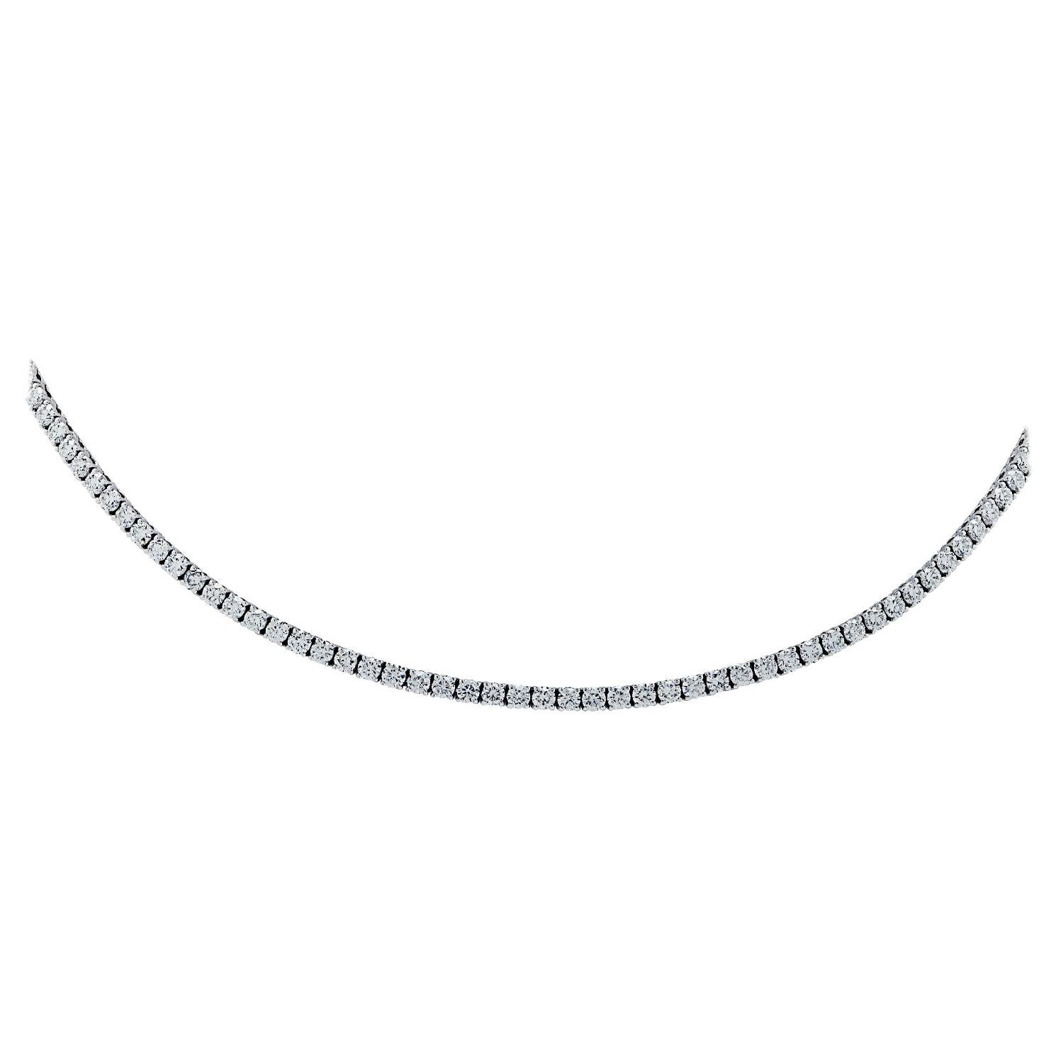 Vivid Diamonds 9.83 Carat Diamond Straight Line Tennis Necklace For Sale