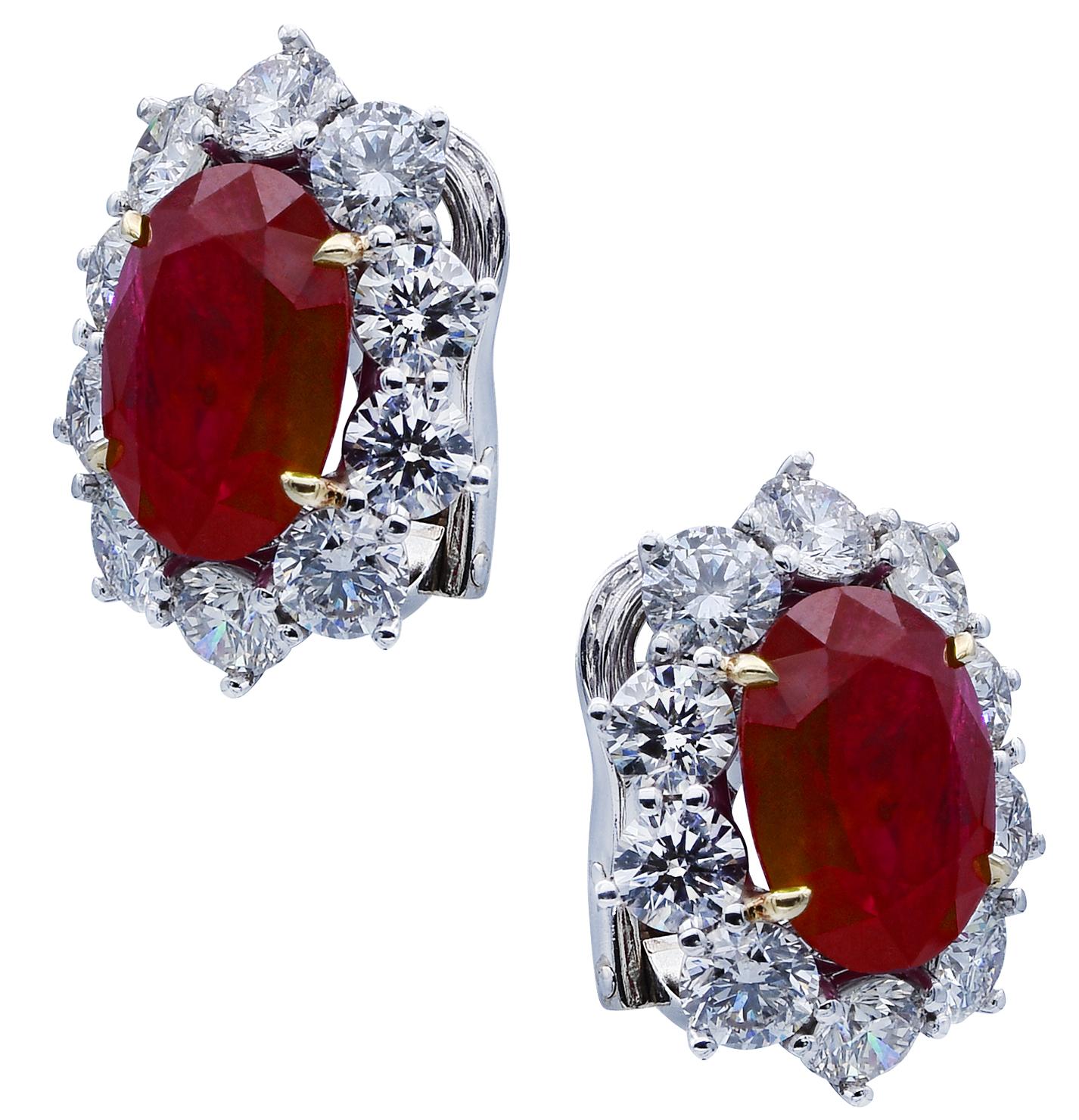 Modern Vivid Diamonds AGL Certified 10.66 Carat Ruby and Diamond Earrings For Sale