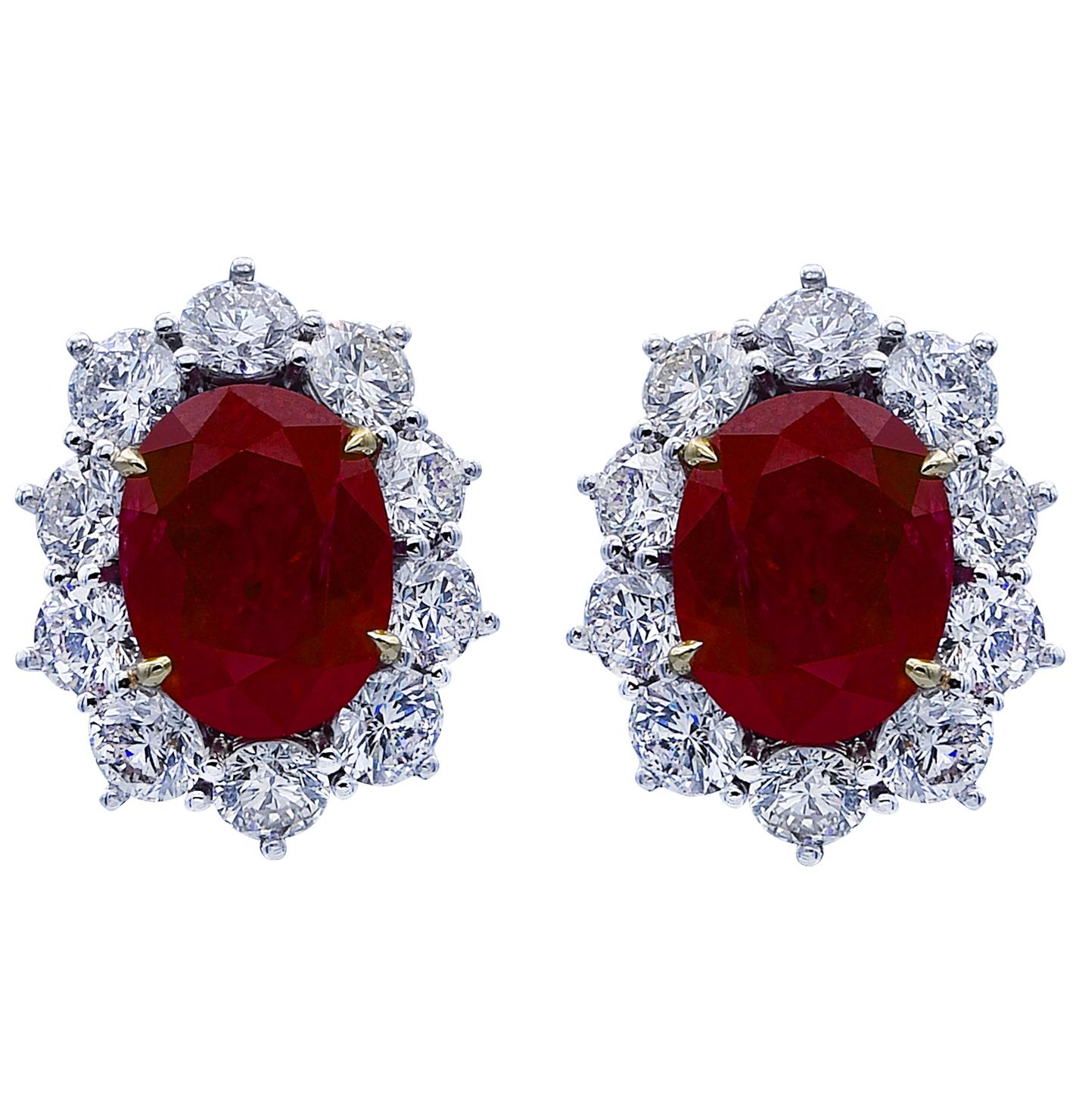 Vivid Diamonds AGL Certified 10.66 Carat Ruby and Diamond Earrings In New Condition For Sale In Miami, FL