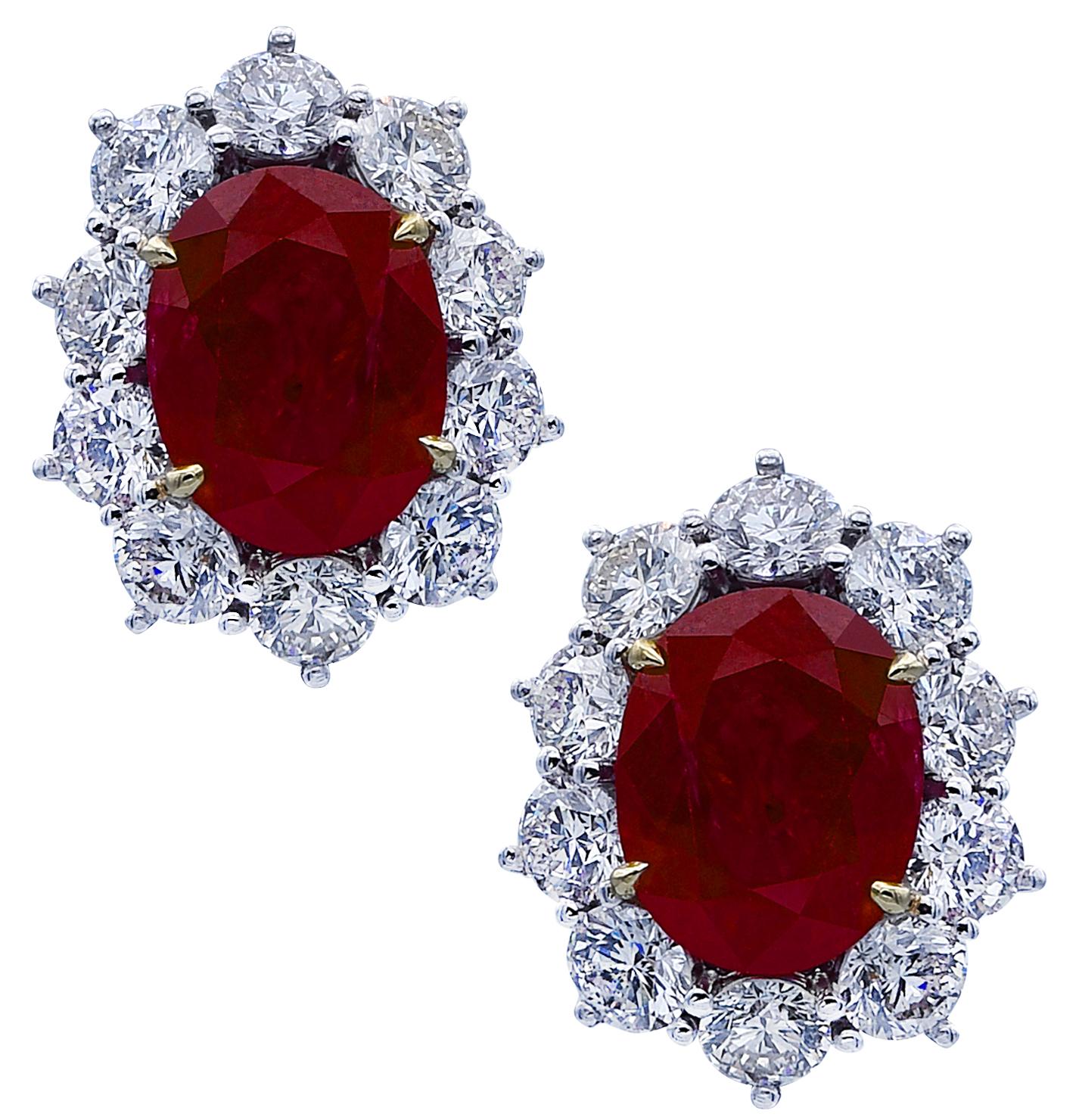 Women's Vivid Diamonds AGL Certified 10.66 Carat Ruby and Diamond Earrings For Sale