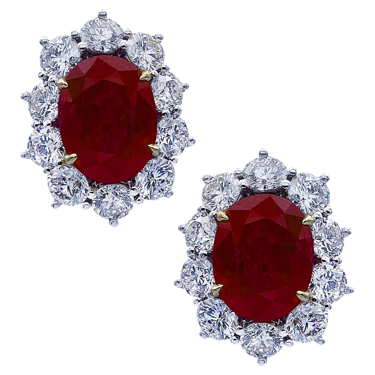 Vivid Diamonds AGL Certified 10.66 Carat Ruby and Diamond Earrings For Sale
