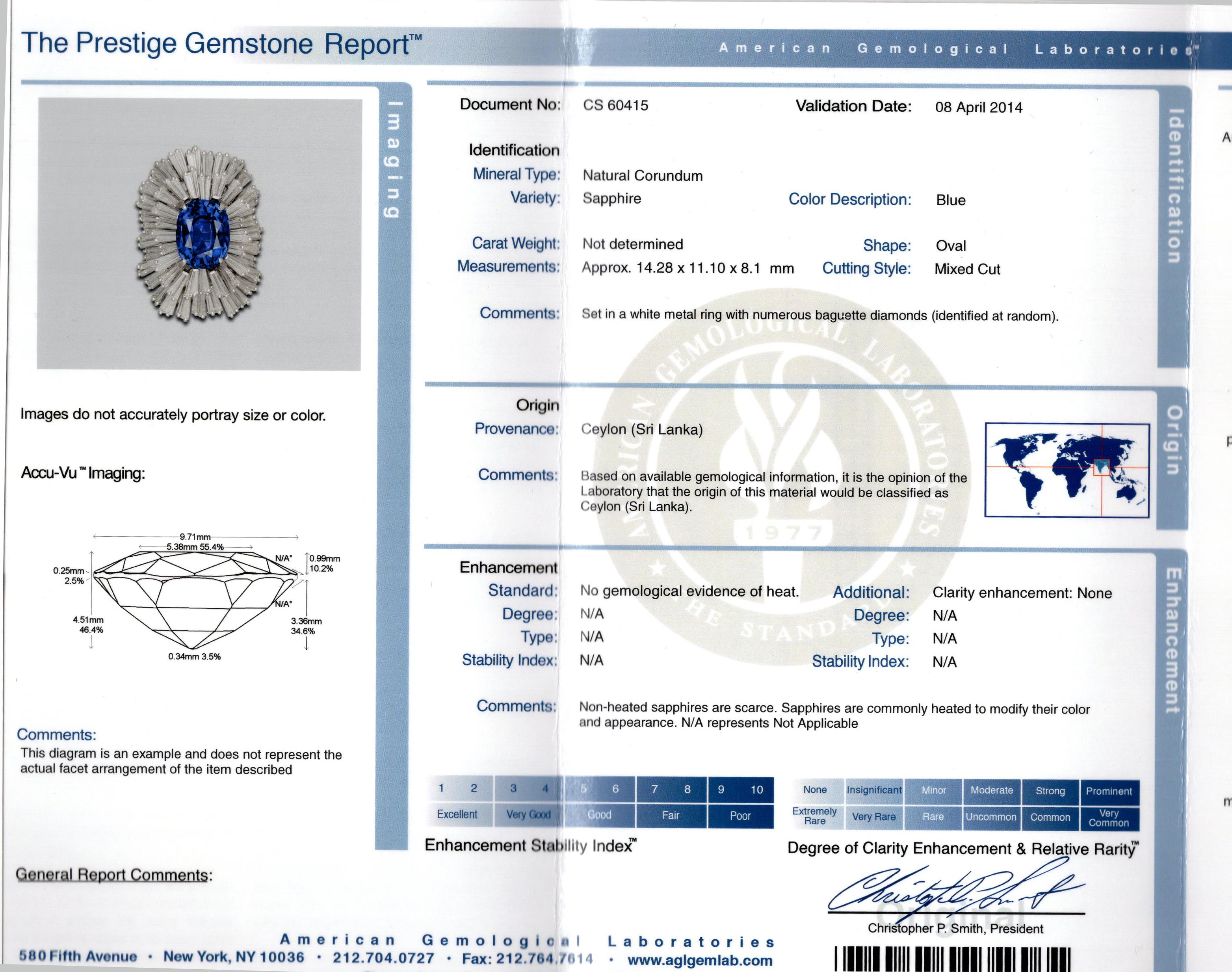 Cushion Cut Vivid Diamonds AGL Certified 12.8 Carat Sapphire & Diamond Three Stone Ring
