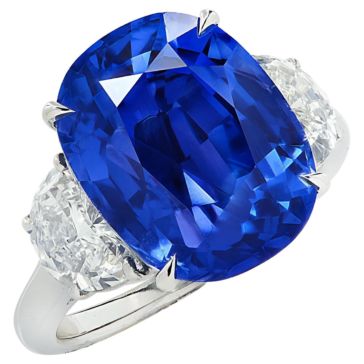 Vivid Diamonds AGL Certified 12.8 Carat Sapphire & Diamond Three Stone Ring
