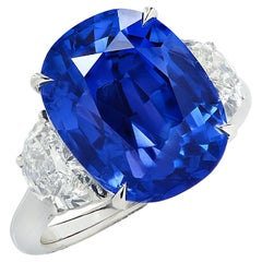 Vivid Diamonds AGL Certified 12.8 Carat Sapphire & Diamond Three Stone Ring