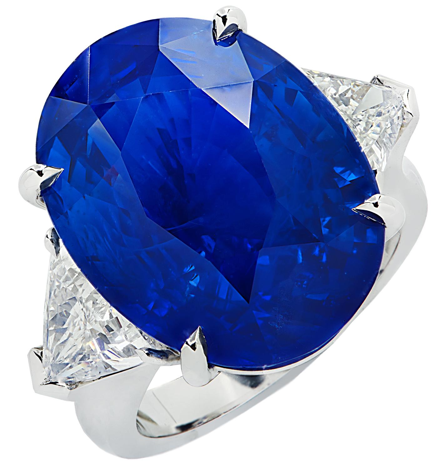 Vivid Diamonds AGL zertifizierter 21,19 Karat Ceylon Saphir & Diamant Ring Damen im Angebot