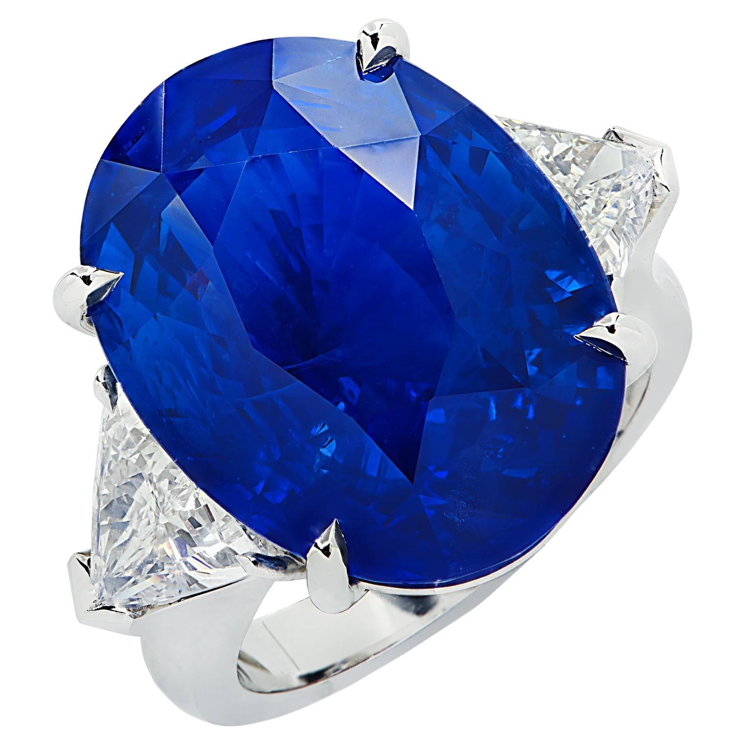 Vivid Diamonds AGL Certified 21.19 Carat Ceylon Sapphire & Diamond Ring For Sale