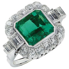 Vivid Diamonds AGL Certified 3.66 Carat Columbian Emerald & Diamond Ring