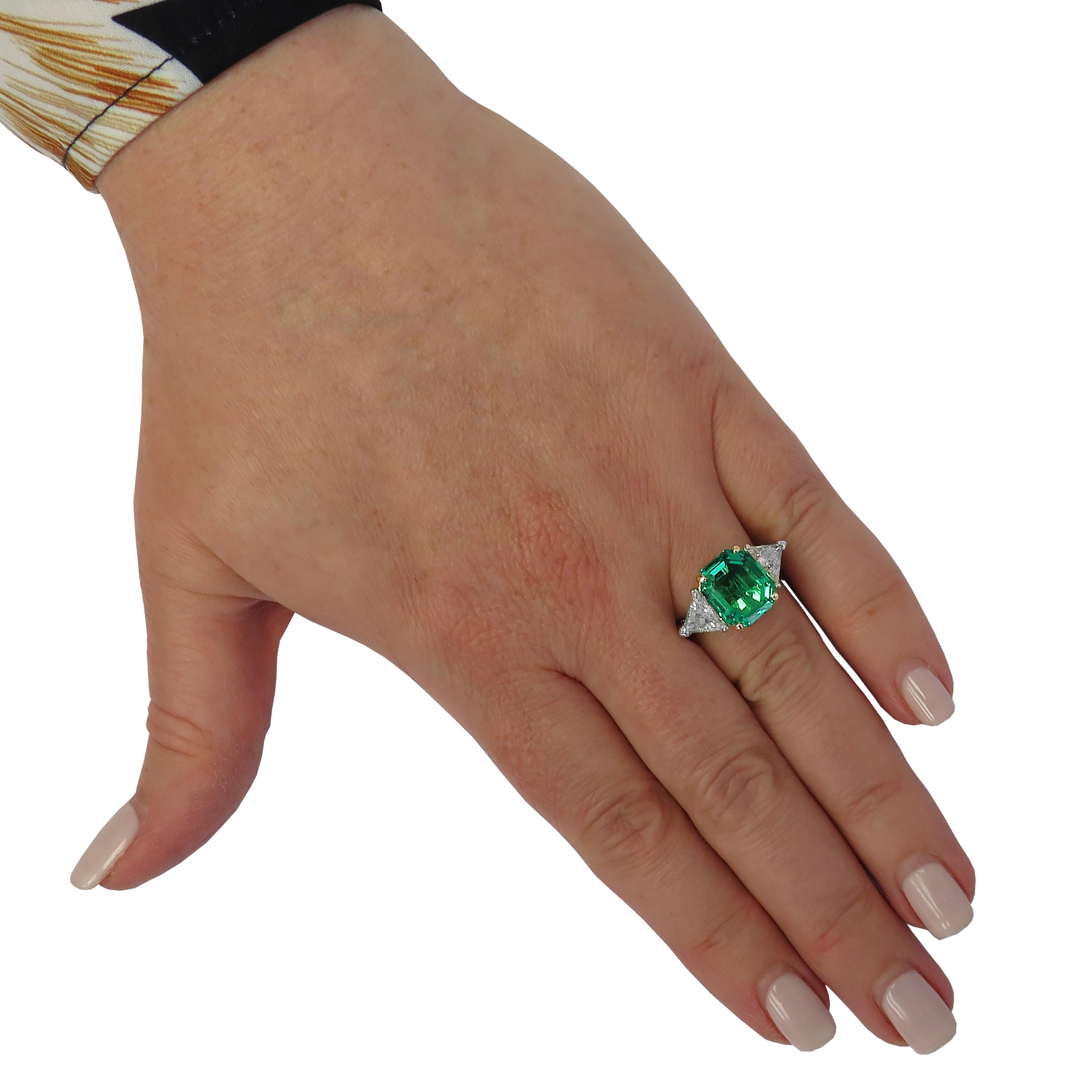 Women's Vivid Diamonds AGL Certified 4.98 Carat Emerald Cut Emerald Ring