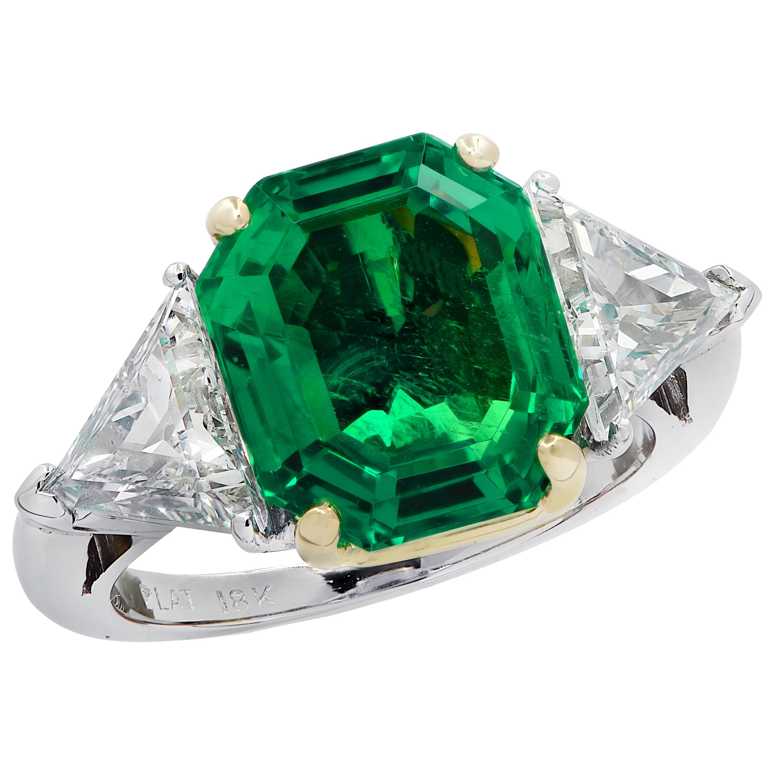 Vivid Diamonds AGL Certified 4.98 Carat Emerald Cut Emerald Ring