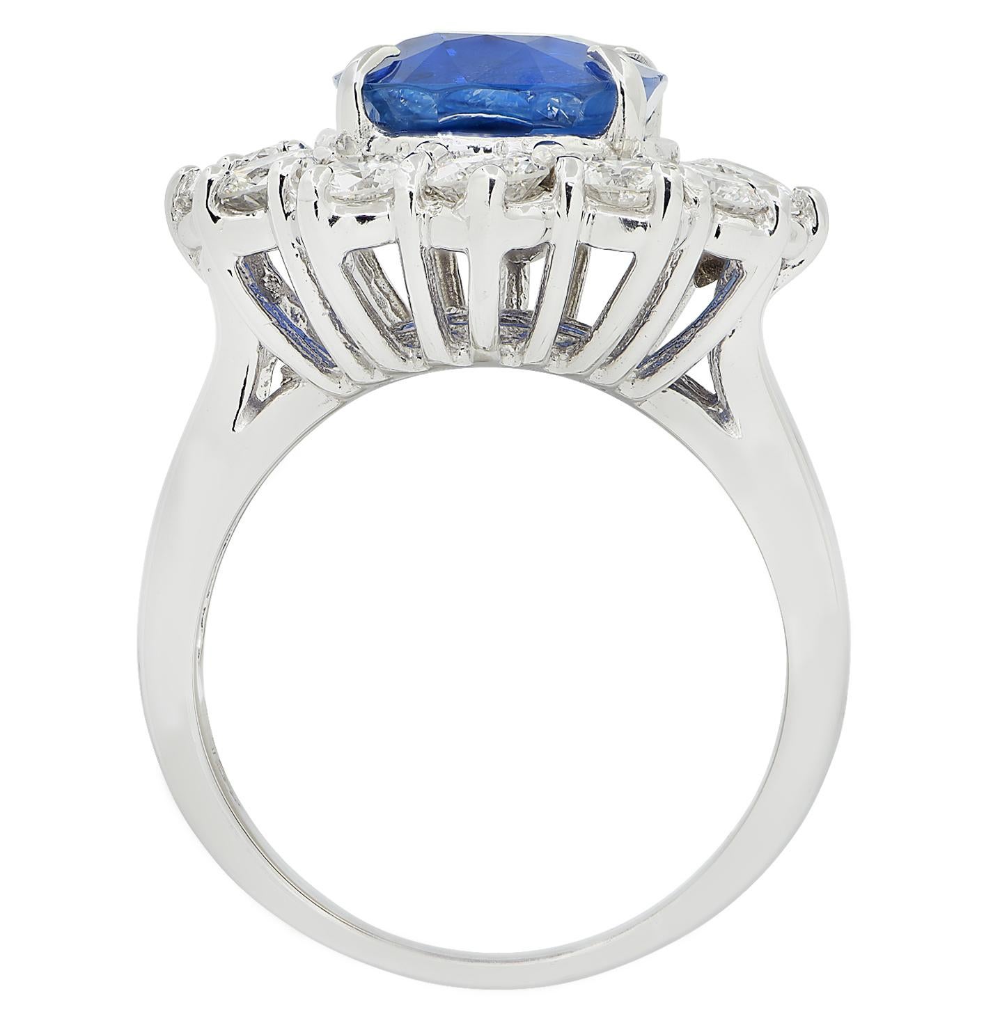Women's or Men's Vivid Diamonds AGL Certified 5.91 Carat Burma No Heat Sapphire & Diamond Ring For Sale