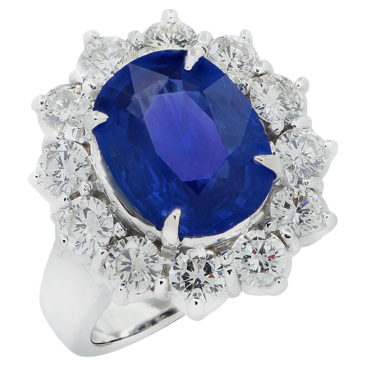 Vivid Diamonds AGL Certified 5.91 Carat Burma No Heat Sapphire & Diamond Ring For Sale