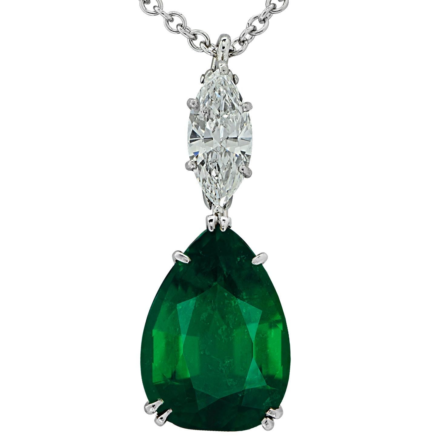 Vivid Diamonds AGL Certified 6.54 Carat Emerald and Diamond Necklace 1